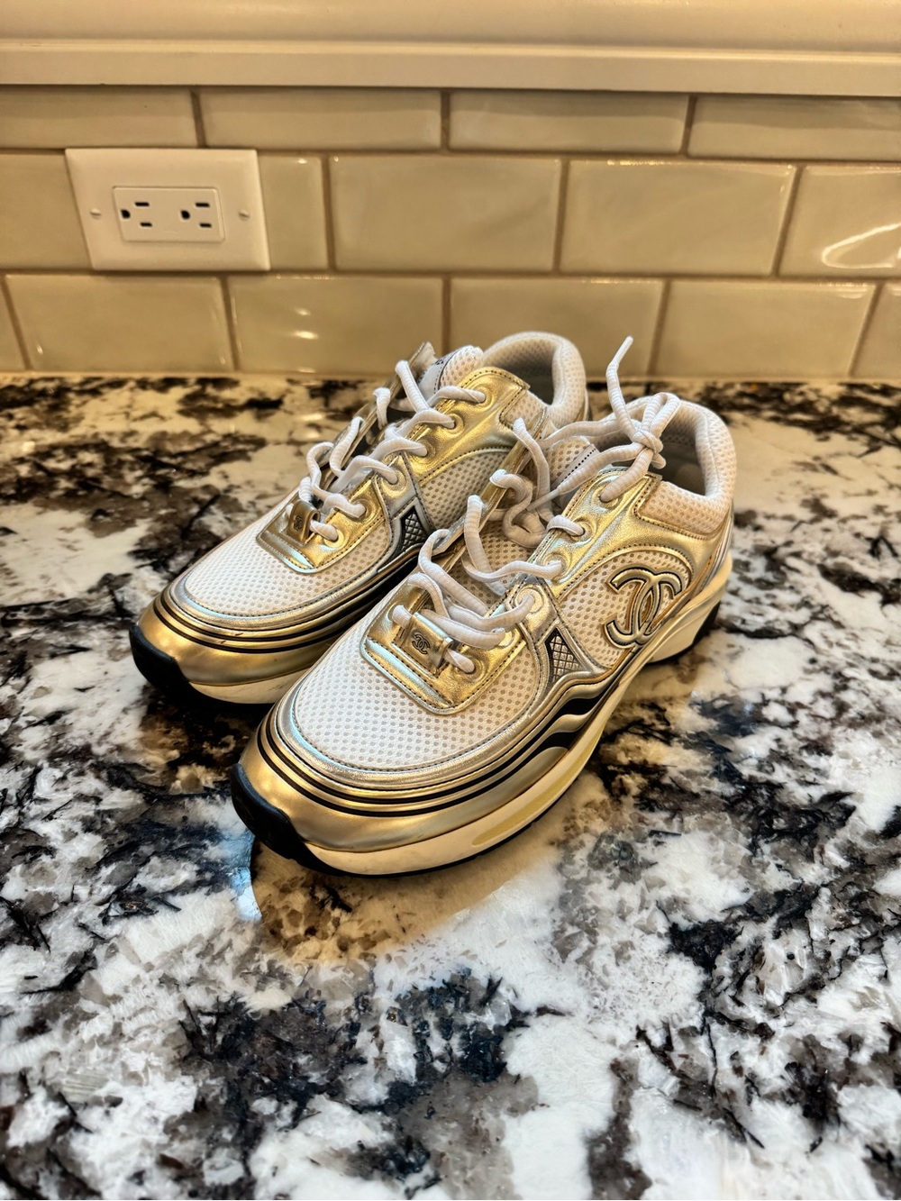 CHANEL Metallic Sneakers - Size 39